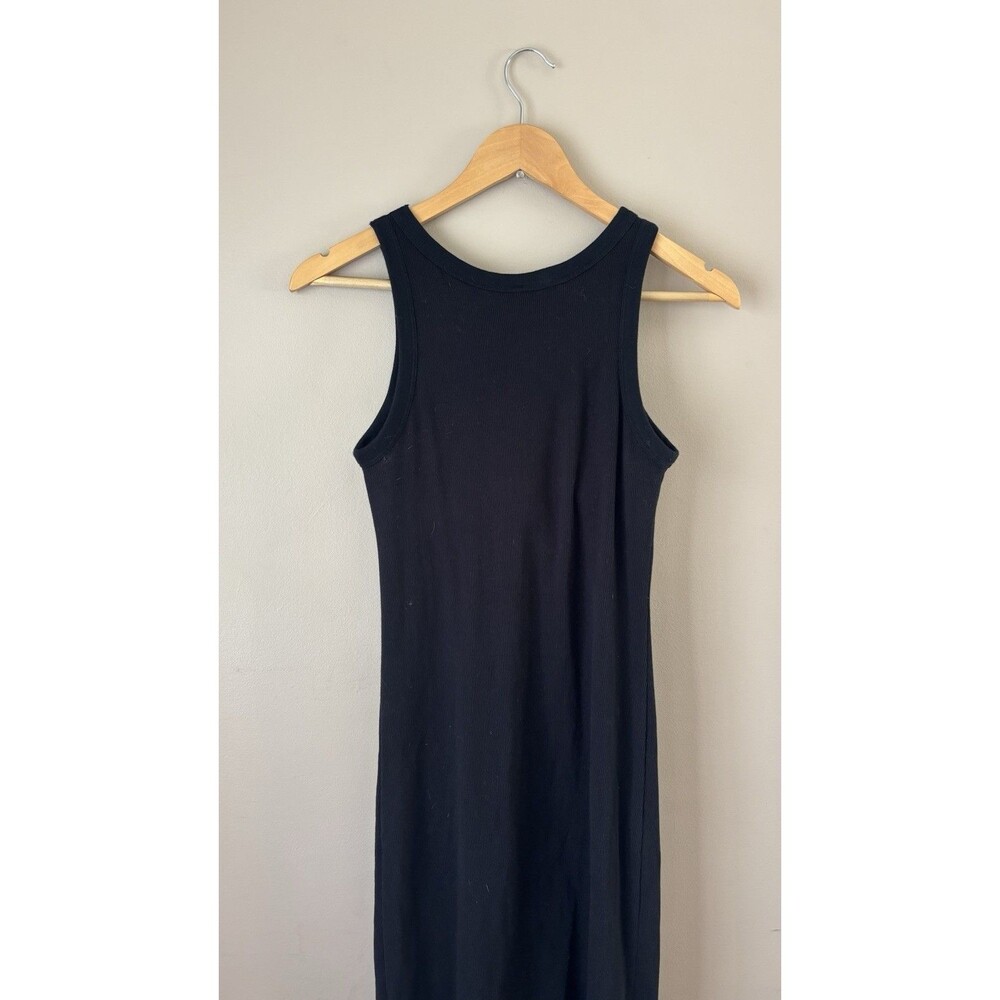 Sleeveless Black Midi Tank Dress With Built In Bra Ribbed Fabric Bodycon Size S - Picture 4 of 5